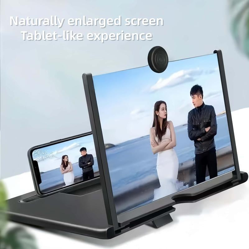 12" Screen Magnifier for Cell Phone – 3D HD Magnifing Screen Enlarger Projector for Movies Videos and Gaming – Foldable Phone Stand Holder with Screen Amplifier–Compatible with All Smartphones Screen Magnifier Bed Side Stand