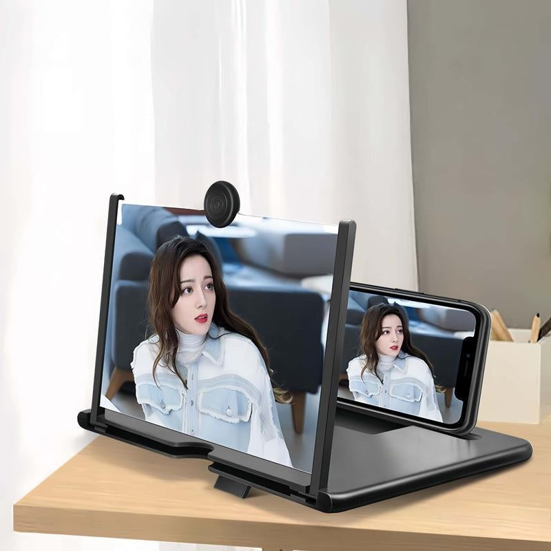 12" Screen Magnifier for Cell Phone – 3D HD Magnifing Screen Enlarger Projector for Movies Videos and Gaming – Foldable Phone Stand Holder with Screen Amplifier–Compatible with All Smartphones Screen Magnifier Bed Side Stand