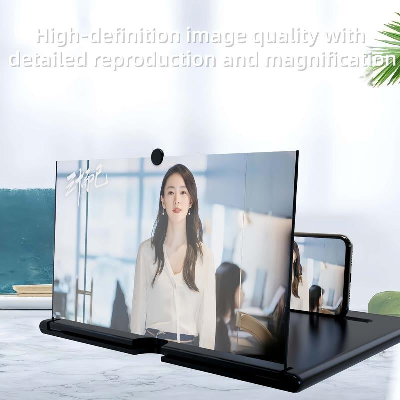12" Screen Magnifier for Cell Phone – 3D HD Magnifing Screen Enlarger Projector for Movies Videos and Gaming – Foldable Phone Stand Holder with Screen Amplifier–Compatible with All Smartphones Screen Magnifier Bed Side Stand