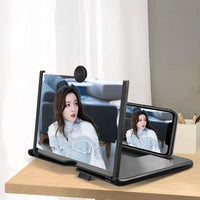 12" Screen Magnifier for Cell Phone – 3D HD Magnifing Screen Enlarger Projector for Movies Videos and Gaming – Foldable Phone Stand Holder with Screen Amplifier–Compatible with All Smartphones Screen Magnifier Bed Side Stand