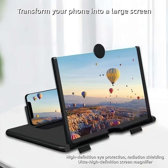12" Screen Magnifier for Cell Phone – 3D HD Magnifing Screen Enlarger Projector for Movies Videos and Gaming – Foldable Phone Stand Holder with Screen Amplifier–Compatible with All Smartphones Screen Magnifier Bed Side Stand